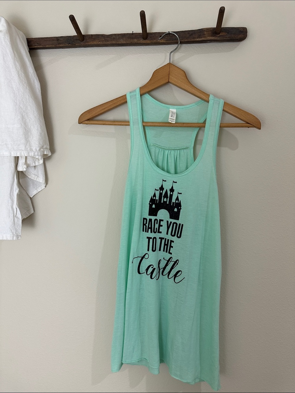 Mint Green Racerback Tank with Castle Graphic “Race You To The Castle”